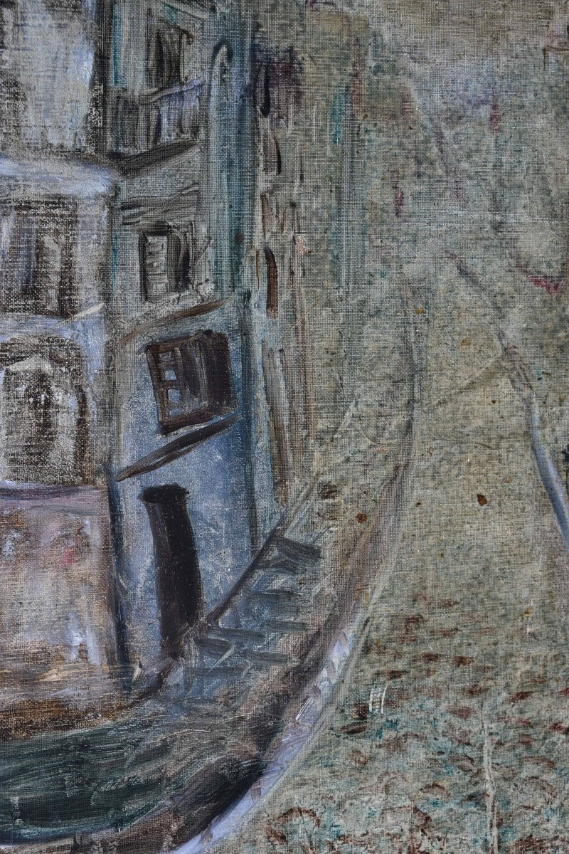Erich SCHMID  "Rue déserte" huile sur toile 46x38-photo-2